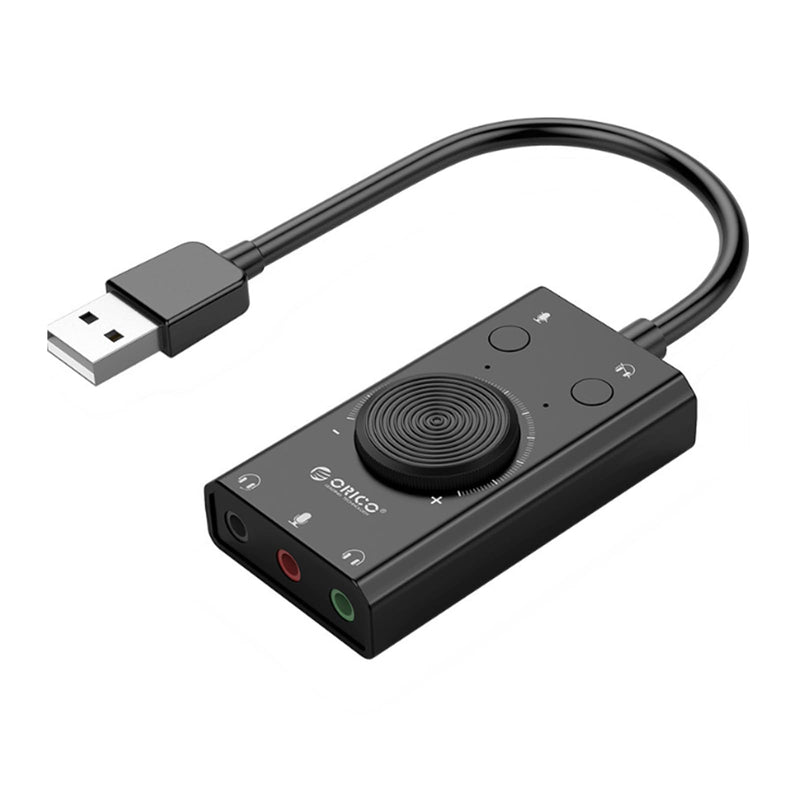 Docooler External Sound Card, USB Audio Adapter External Stereo Sound Card with Microphone Jack & 3.5mm Headphone, Sound Card with Volume Control, USB Multifunction Drive for PC, Laptop - Black