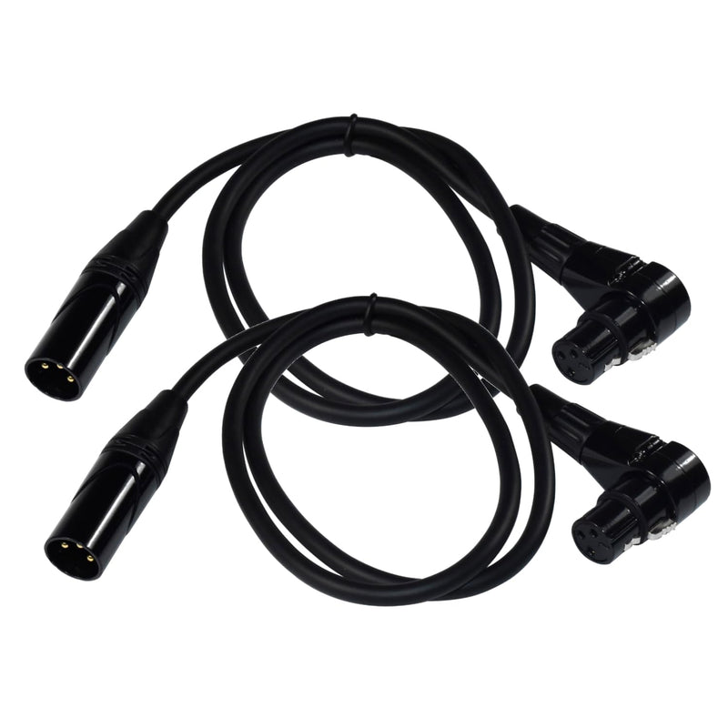 HQRP 2-Pack XLR to XLR Cable 3 Feet, 3-Pin XLR Male Straight to 3-Pin XLR Female Right Angle Cord for Speaker, PA System, PVC Jacket, Mic Cord, XLR Speaker Cable, XLR Microphone Cable, 3 Ft, Black