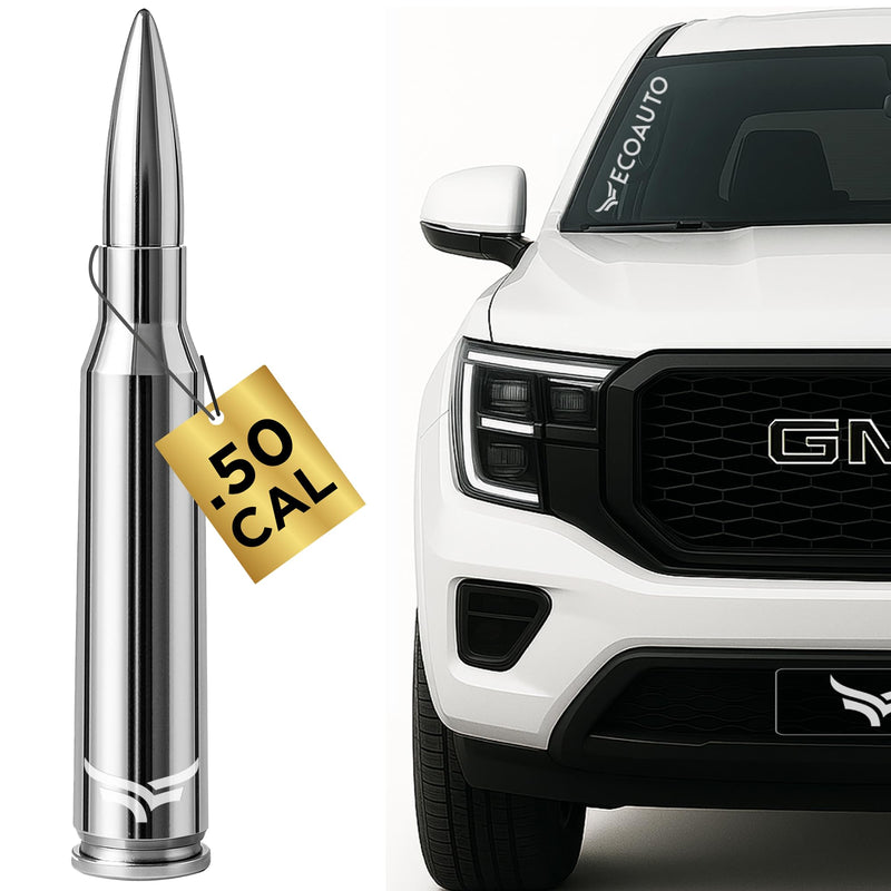 [AUSTRALIA] - 50 Cal Badass Bullet Antenna® Fits Chevy Silverado & GMC Sierra Truck Accessories — Short Replacement Antenna for Trucks — Chevy Silverado 1500 Accessories — Ditch The Whip & Upgrade Your Truck Silver/Chrome 