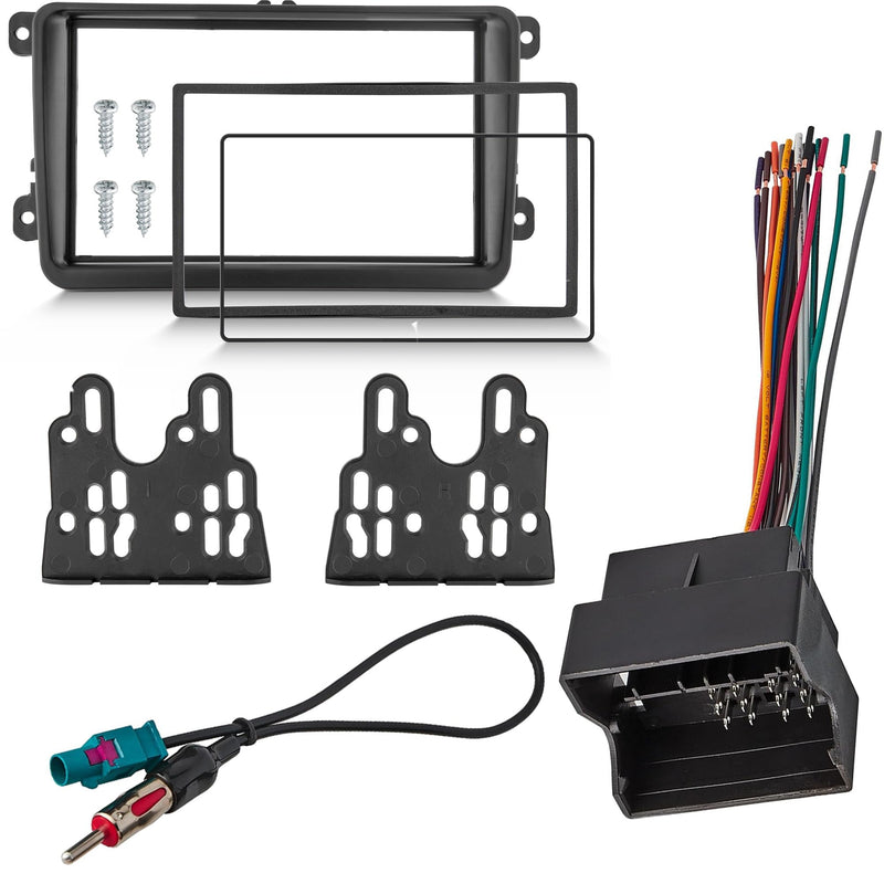 NuIth Double DIN Radio Dash Kits+Stereo Radio Wire Harness with Antenna Adapter for Volkswagen Jetta/GLI/Passat/CC/Tiguan/Scirocco 2006-2018