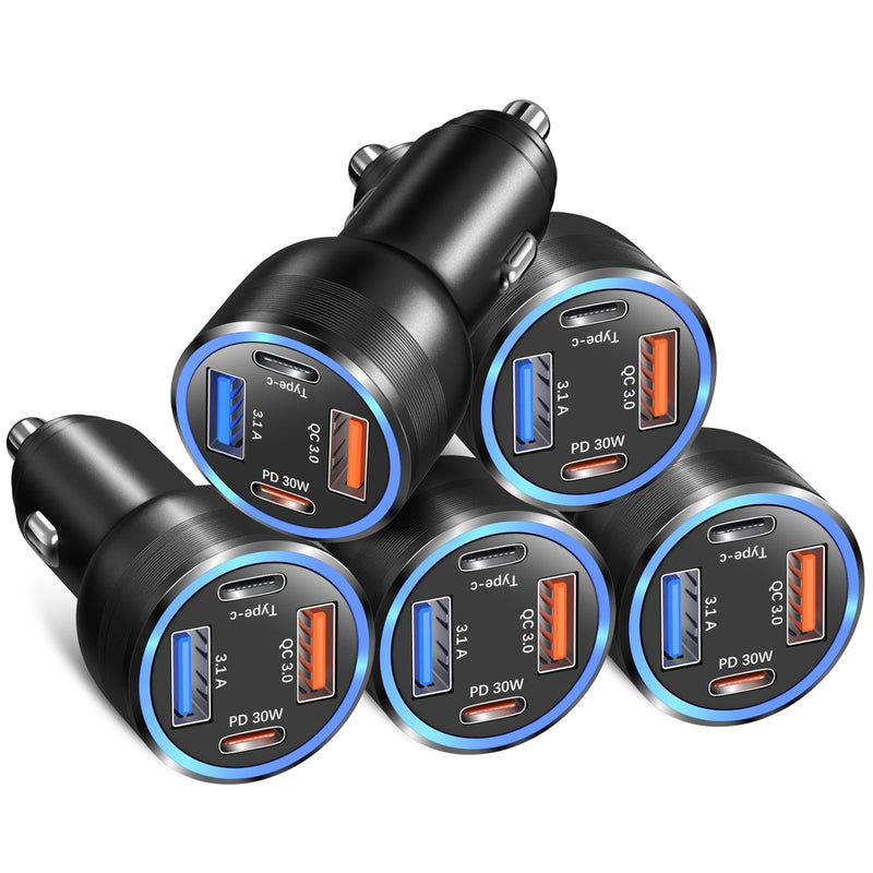 Car Charger 5 Pack, Bangfun 65W Multi Port 12V USB C & USB A Car Charger | PD+QC 3.0 Fast Charging Cigarette Lighter USB Charger Adapter Plug for iPhone 16 15 14 13 Pro Max iPad Samsung Android(Black) 5-Pack Black
