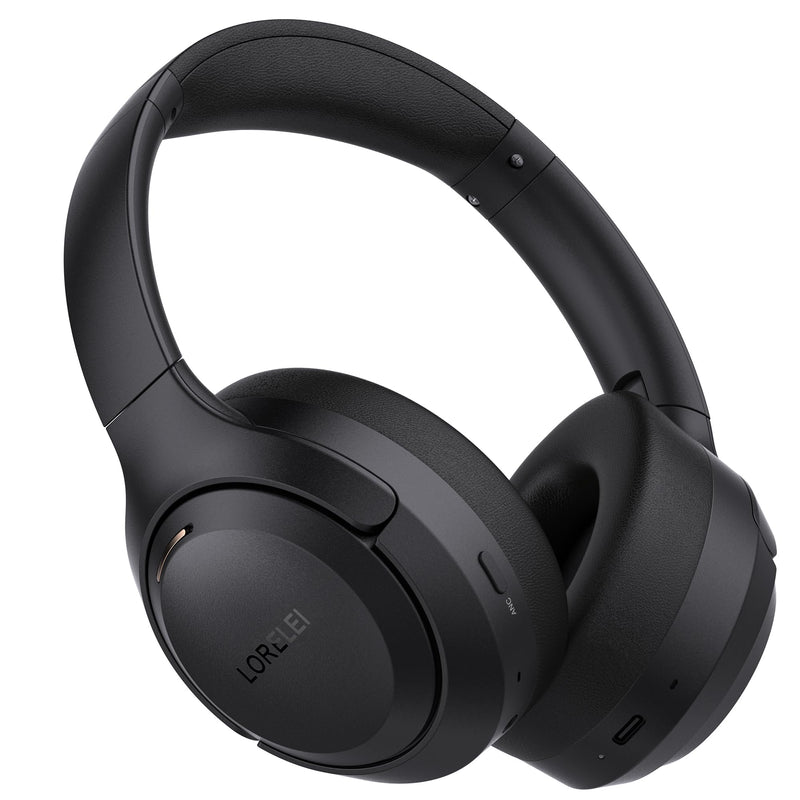 LORELEI QC60 Hybrid Active Noise Cancenlling Headphones,Wireless Over Ear Bluetooth Headsets with Microphone, 60H Playtime Foldable Lightweight, Deep Bass, Memory Earmuffs, for Travel Home Office Space Black
