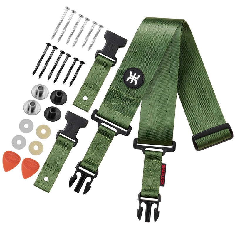 [AUSTRALIA] - Amumu SNAPLOCK Pro Guitar Strap - Quick-Release Buckle, Screw Fasten Ends, Quick-Fetch Pick Holder, Adjustable 38"-57", Fits Bass, Electric Guitars, Gift for Guitarists, Army Green 