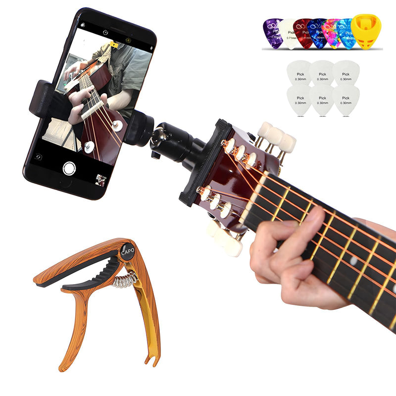 Guitar Accessories Gifts for Men - 1 Bass/Ukulele/Electric Guitar Phone Holder for Live Broadcast Video Recording,1 Guitar Capo With Free Picks Holder+Capo+12 Picks