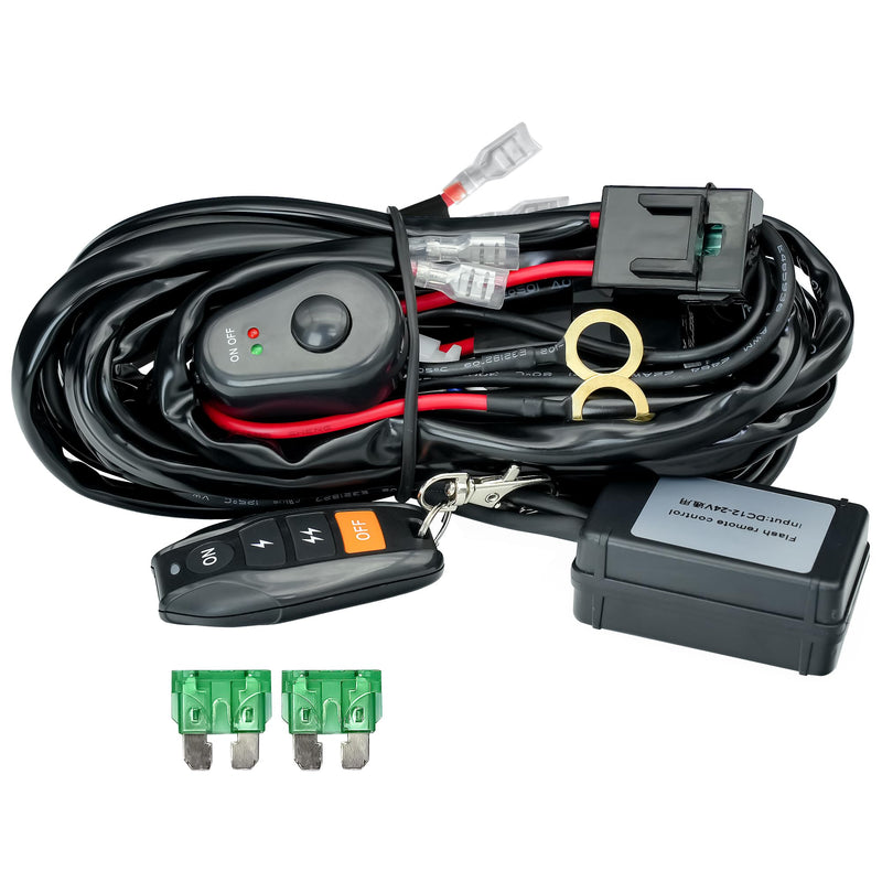 [AUSTRALIA] - LED Lights Bar Wire Harness Kit with Remote Control 2Leads DC12V 40A Fuse Relay 14AWG 3.5M/11.5FT Wiring Harness Kit fit for LED Work Lights Driving Fog Lights bar Max Support 300W 2Leads with Remote Control 