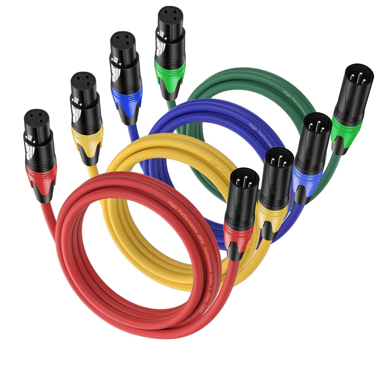 [AUSTRALIA] - XLR Cable 10ft 4 Packs - Premium Balanced Microphone Cable with 3-Pin XLR Male to Female Mic Speaker Cable, 4 Colors (Red, Yellow, Green, Blue), Pure Copper and Plated Conductors 10 FT, 4Packs Colors: Red, Yellow, Green, Blue 