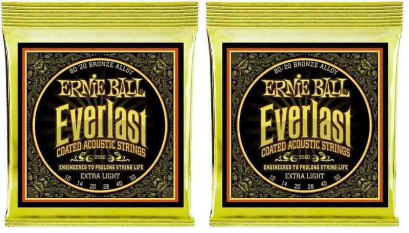Ernie Ball Everlast Extra Light 80/20 Bronze Acoustic Guitar Strings, 10-50 Gauge (P02560) (Pack of 2) Extra Light (Pack of 2) 80/20 Bronze Extra Light (10-50)