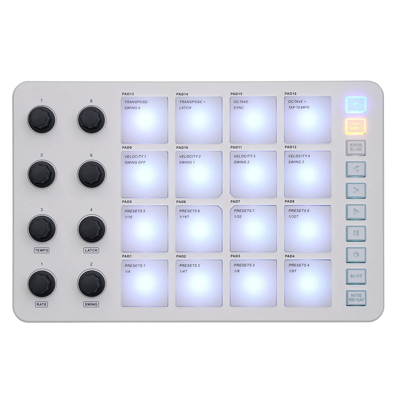 Portable MIDI Drum Pad Controller - Beat Maker Machine with 16 RGB Backlit Pads, Bluetooth USB, 8 Assignable Knobs for Music Production