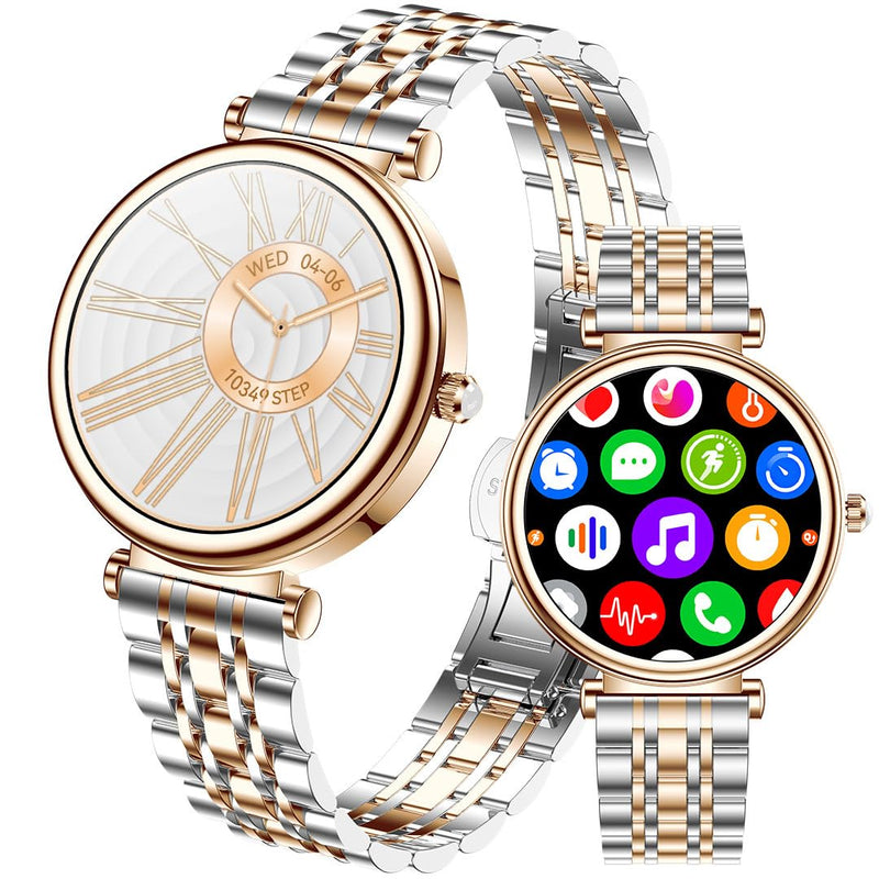 Smart Watch for Women 1.27" Color Screen Waterproof Fitness Activity Tracker Rose Gold Women's Smart Watch with Heart Rate Sleep Monitor for Android and iOS (Two-Tone Rose Gold Steel RT-i109) Two-Tone Rose Gold Steel RT-i109