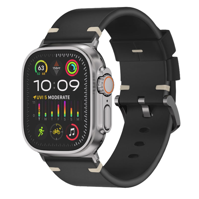 Ultra Supply Co. Leather Band Compatible for Apple Watch Ultra 3, 2, Ultra 49mm & Older Versions - Genuine Top Grain Leather Strap Black