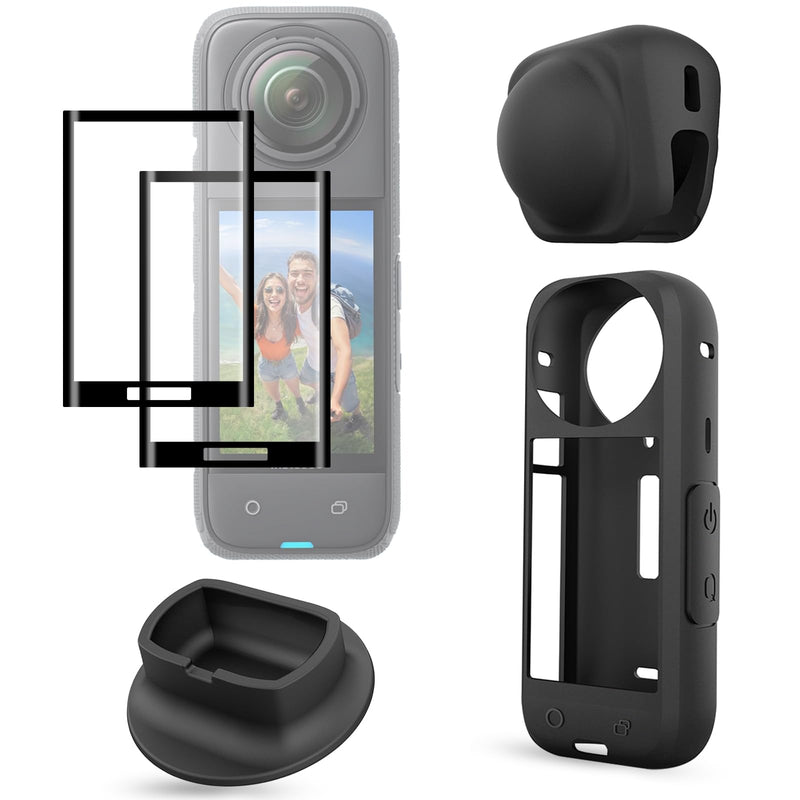 FitStill Protection Accessories Kit Only for Insta 360 X4 Optical Tempered Glass Screen Protector(2 PCS)+Rubber Lens Cap+Silicone Rubber Protective Case+Silicone Support Base Mount Insta 360x4 Accessory