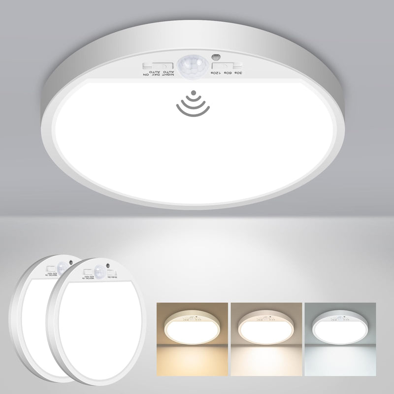 [AUSTRALIA] - Slochi 2Pack Motion Sensor Ceiling Light Wired, 3000K/4000K/6500K Motion Sensor Light Indoor, 15W 1500LM 7 In Closet Lights Motion Sensored with Timer, Flush Mount Light for Hallway Wall Pantry, White 2packs-7Inch 