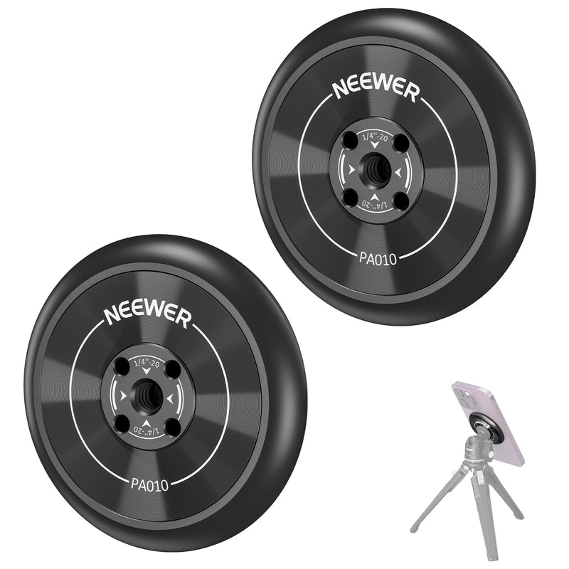 Neewer Magnetic Phone Tripod Mount Adapter with Adhesive Magnetic Ring 2 Pack Compatible with MagSafe iPhone 16 15 Pro Max Plus 14 13 12, 1/4" Thread for Video Recording Selfie Stick Ring Light, PA010 PA010(2 Pack) w/Magnetic Ring