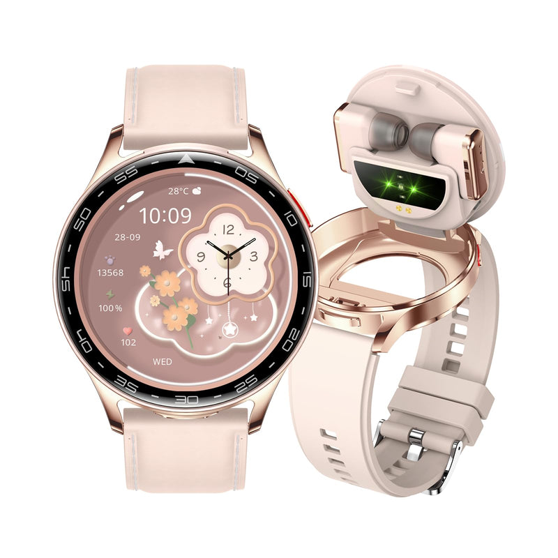 Smart Watch with Earbuds, 2 in 1 Bluetooth Smartwatch, 1.39" HD IPS Screen Smartwatch for Men Women, Fitness Tracker Long Time Standby Men Women Sports Smart Watch (Pink) Pink
