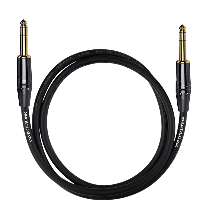 MASTERLINK 1/4 Inch TRS Instrument Cable 20 FT | Gold Connectors, Balanced 6.35mm Male to Male Jack Stereo Audio Balanced Line for Synths, Keyboard, Mixer, Amplifier, Speakers, Electric Bass Guitars 20FT