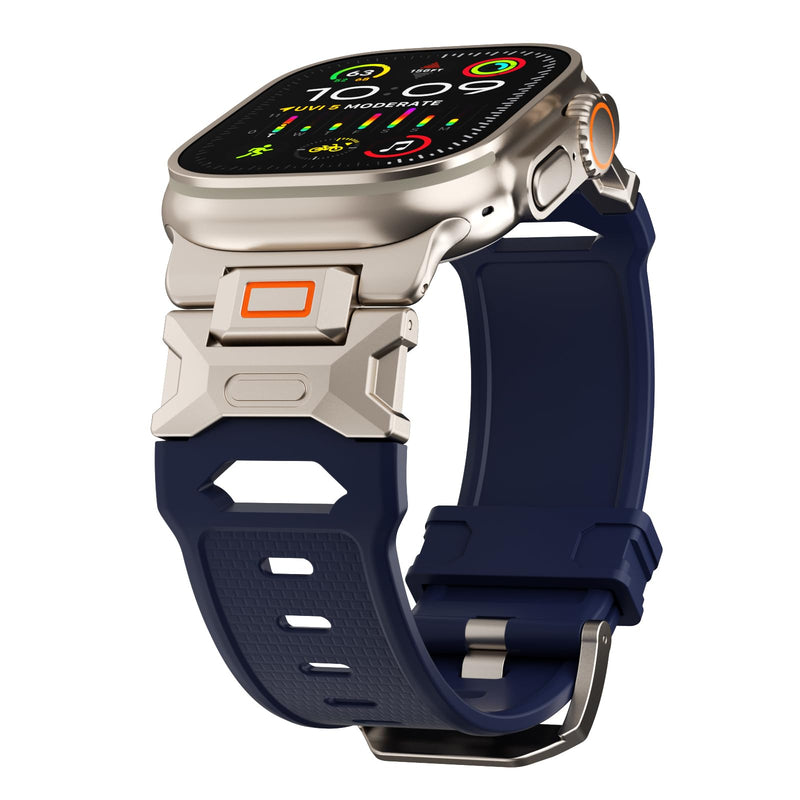Sport Band for Apple Watch Ultra 2 & Ultra 49mm, FKM Rugged Ultra 2 Watch Bands for Men, Waterproof Apple Watch Wristband with Metal Connector, Men's Military Sport iWatch Replacement Strap 49mm-24mm Blue