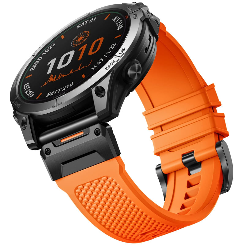 Bandletic Compatible with Garmin Fenix 8 51mm 7X 6X 5X Watch Band | Rugged Rubber Quick Fit 26mm, For Fenix 8 51mm/7X Pro/6X Pro/5X Plus/3 HR/Instinct 2X/Tactix/Enduro/Descent/Epix 51mm Orange