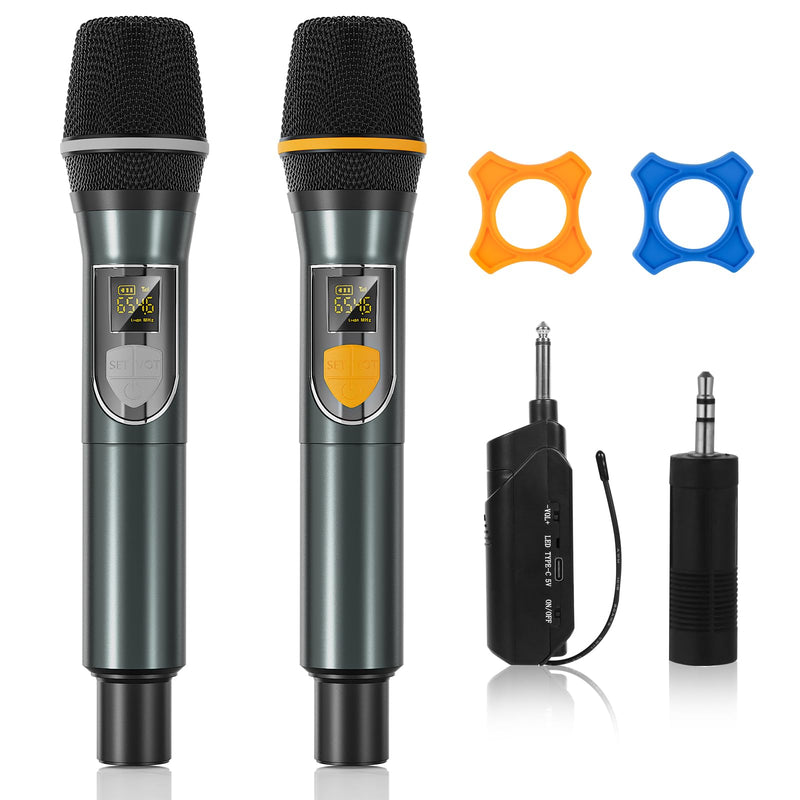 [AUSTRALIA] - Wireless Microphones, Professional UHF Dual Microphones for Karaoke, Wireless Dynamic Microphone System Set with Rechargeable Receiver,Plug and Play, Speech, Wedding, Church, PA System 