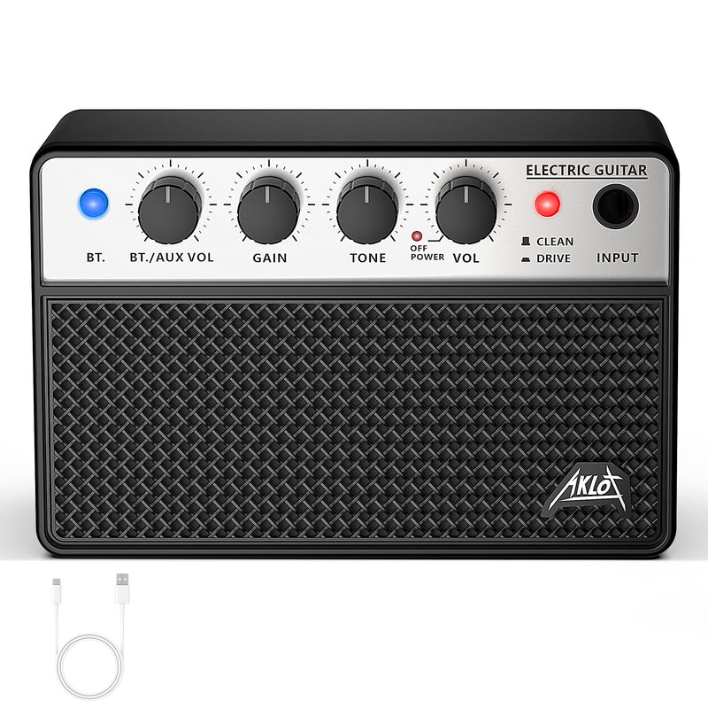 [AUSTRALIA] - AKLOT Mini Bass Amp Small Bass Guitar Amplifier 10W Portable Recharged Electric Bass Amp BT Speaker with Dual Channel & Aux in Jack Black 