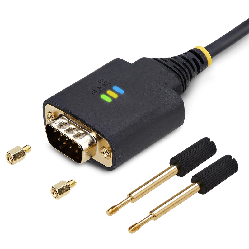 StarTech 6ft USB to Serial Adapter Cable, FTDI (1P6FFC-USB-SERIAL) | USB-A to DB9 RS232, Interchangeable DB9 Screws Nuts, COM Retention, LED Indicators
