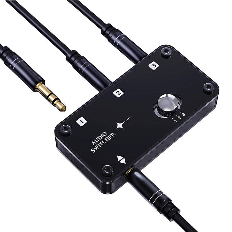 COOIDEA 3.5mm Stereo Audio Switcher Support 1 in 3 Out or 3 in 1 Out with 3.5mm Audio Cable, 3 Ports AUX Audio Speaker Selector for PC Phone Laptop Headphone