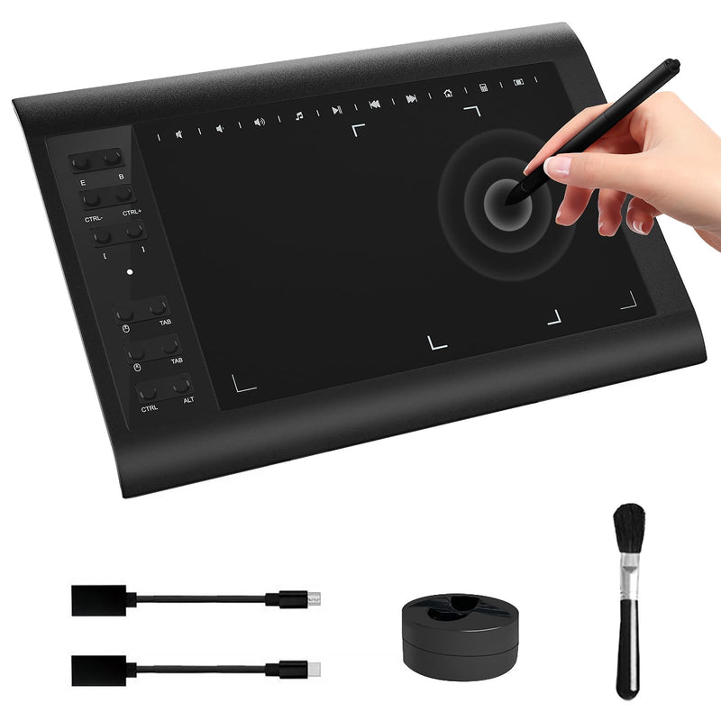 Graphics Drawing Tablet, 10x6 Inch Large Pad Tablets with 8192 Level Pen for PC and Computer,12 Hot Keys,Digital Design Pad Compatible with PC/Mac/Android for Painting,Design&Online Teach 10 x 6 Inch Without Stand