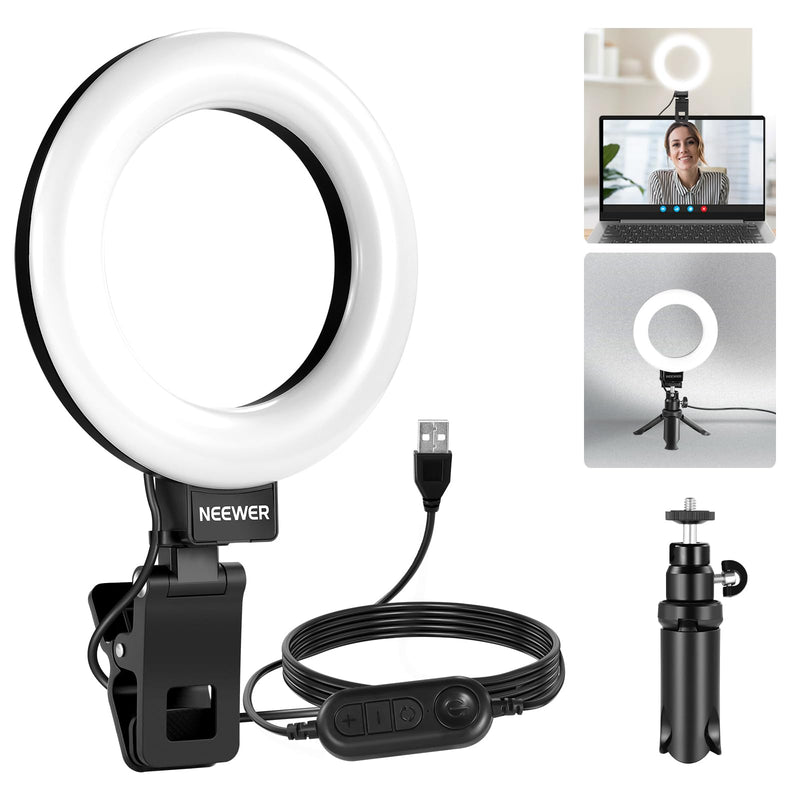 NEEWER Basic 5" Ring Light for Video Conference Lighting, Clip on Light Kit with Desk Tripod for Monitor Laptop Computer Zoom Call Live Streaming Remote Working Learning Video Recording, BR60