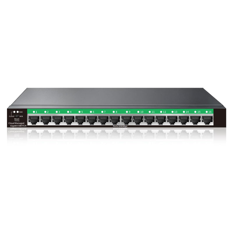 STEAMEMO 16-Port Gigabit Managed Switch | Web Smart Ethernet Switch with VLAN & QoS | Fanless Metal Housing | Desktop/Wall Mount | Enterprise Network Switch for Small Business, Home Office 16 ports |Easy Managed