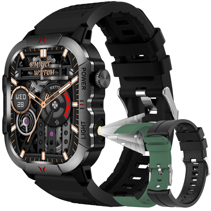 2.01" AMOLED Smart Watch for Men (Make/Answer Call), 5ATM Waterproof Mens Smartwatch, Hands-Free Calling, Fitness Tracker Smartwatch for Android iPhones, Digital Watches Step Counter, 3 Straps (Black) Black