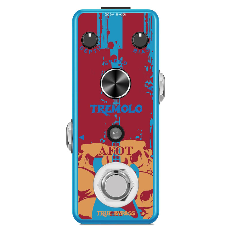 Classic Tremolo Guitar Effects Pedal for Electric Guitar and Bass - Analog Photoelectric Tremolo With True Bypass, Mini Size Blue Tremolo