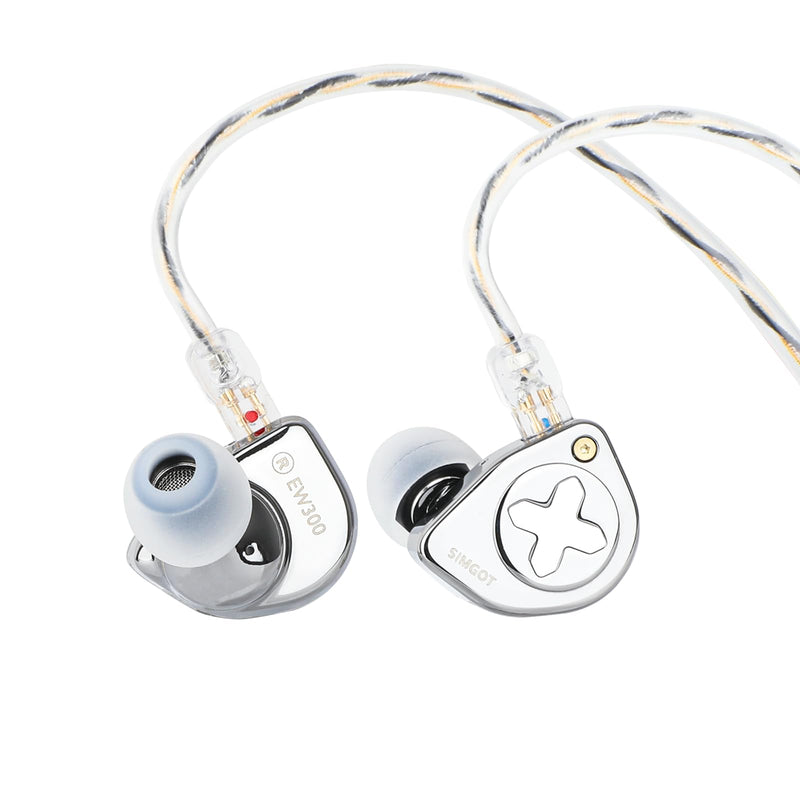 Linsoul SIMGOT EW300 1DD+1Planar+1PZT Hybrid Driver IEMs, Standard Edition | HiFi Wired Earbuds, Gaming Earbuds with Detachable Nozzles, Silver-Plated OFC In Ear Monitor Cable for Audiophile Musician EW300 Standard