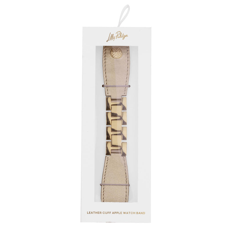 Lilly Pulitzer Leather Watch Band Sized to Fit 38mm, 40mm, 42mm, and 44mm Smartwatches, Compatible with Apple Watch Series 1-6 and SE, Fruity Flamingo, Gold