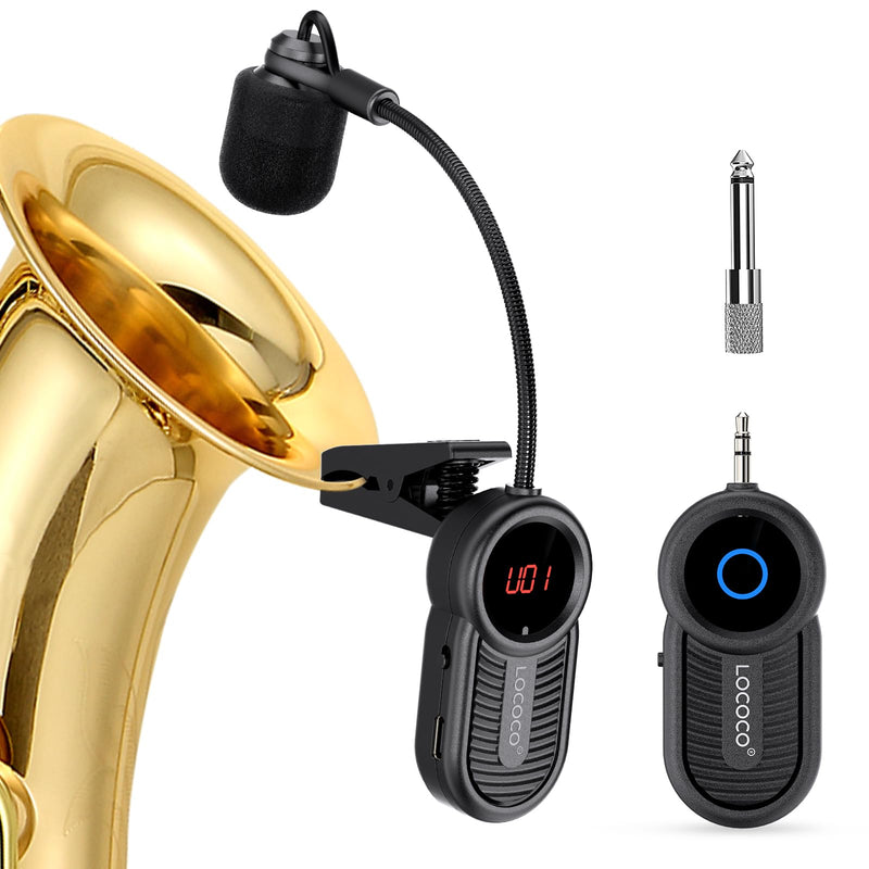 Wireless Saxophone Microphone System for Instruments: UHF Rechargeable Instruments Microphone Receiver and Transmitter - 160ft Range. Plug and Play - Clip-on Mics Suitable for Sax Trumpet, Trombone LG-06