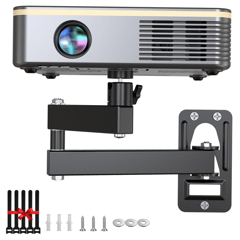 Universal Porjector Mount Foldable Projector Wall Mount 1/4" Screw, Adjustable Tilt&Swivel Hanging Projector Bracket Holder Wall Mount Hanger Rack Stand for Projector with Cable Ties