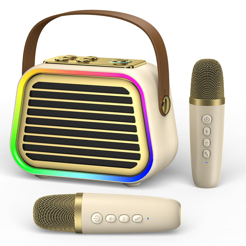[AUSTRALIA] - Karaoke Machine for Kids,Portable Bluetooth Mini Karaoke Machine with 2 Wireless Microphones,Five Dynamic LED and Funny Sound for Home Party,Christmas Brithday Ideal Gifts 2-mic 