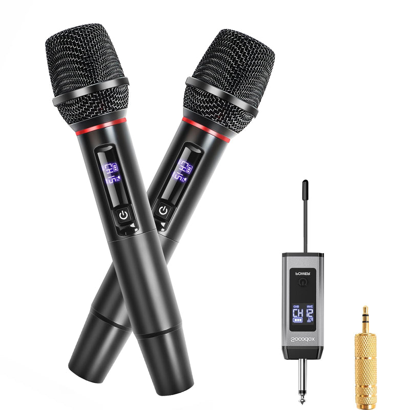 Wireless Microphone System for Karaoke, Dual UHF Metal Wireless Mic with Rechargeable Receiver, for PA System, Speaker, Party, DJ, Wedding, Church (Black) Black