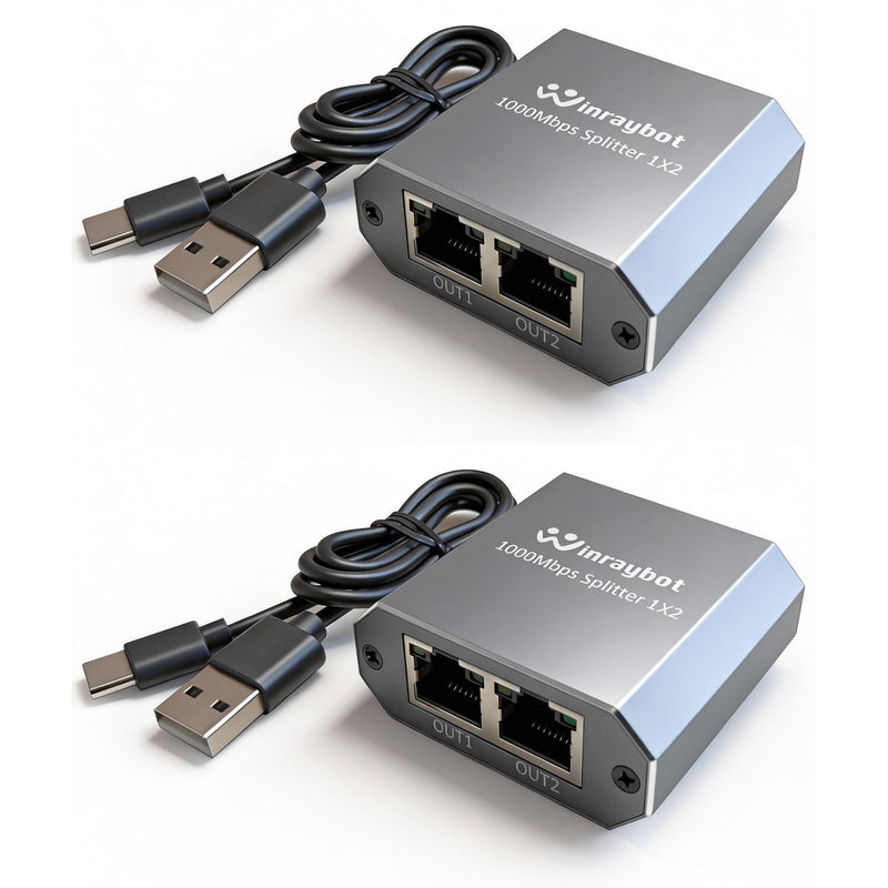 ethernet Splitter 1 to 2，Ethernet hub 2 Port Network LAN Adapter, 1000Mbps Network LAN Adapter for Cat 5/6/7/8 Cable, (2Pack*1GB Network Cable Splitter)