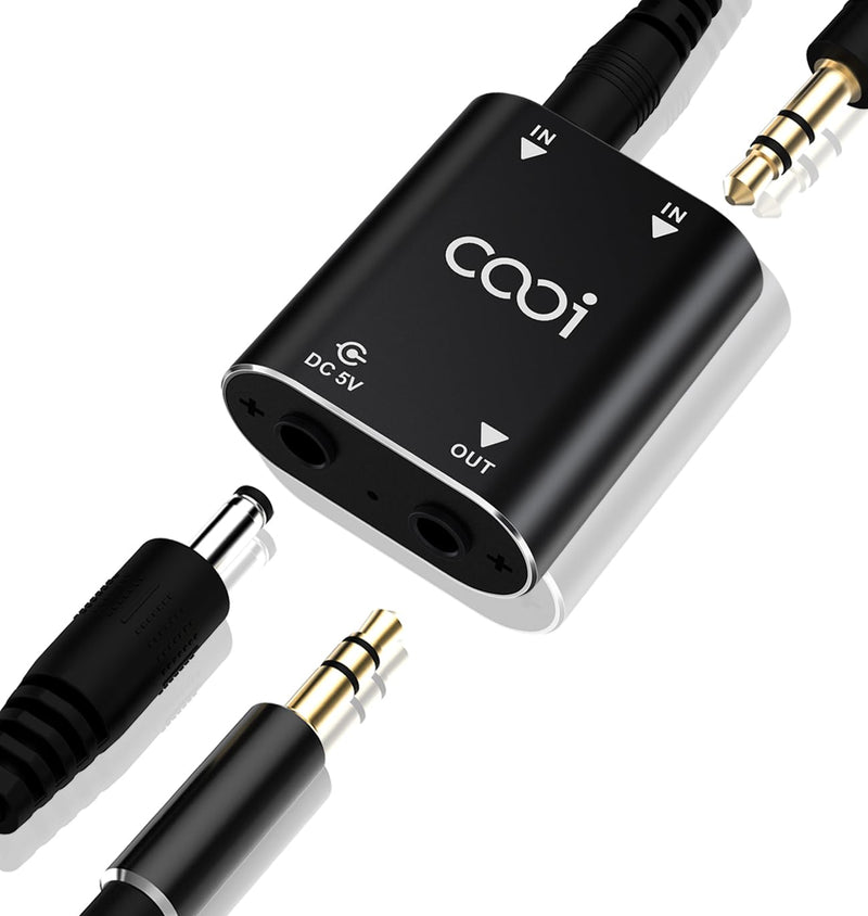 2 Channel Stereo Audio Mixer - Metal Shell, AUX Interface Support 2 In 1 Out Mini Stereo Sound Mixer Includes 1-Meter Audio Cables - For PC, Phone, Laptop, Headphones