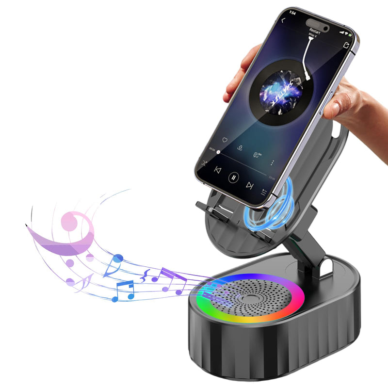 [AUSTRALIA] - Wireless Induction Audio Bluetooth Speaker 5in1 Phone Holder Emergency Rechargeable (3000mAh) with Colorful Ambient Light 300° Foldable for Tablet iPhone Android, Gifts for Men Women (Black) Black 