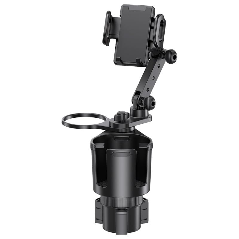 Car Phone Holder with Cup Holder Mount, 2 in 1 Universal Cup Holder Expander Adjustable Base with Phone Mount, Long Adjustable Arm with 360°Rotation Cup Holder ，Compatible with All Smartphones，Black