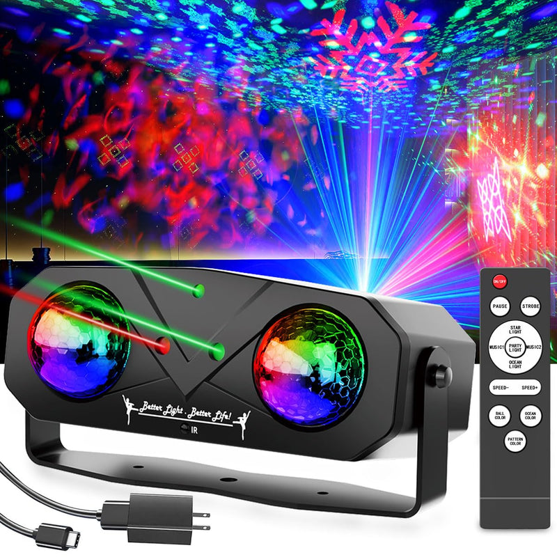 Disco Lights Disco Ball, Sound Activated Party Light with Roating Disco Ball,Star Projector,Ocean Light and Laser Lights for Party DJ KTV Club Wedding Festivals Stage Dancing Christmas Newly Party Light+Star Light