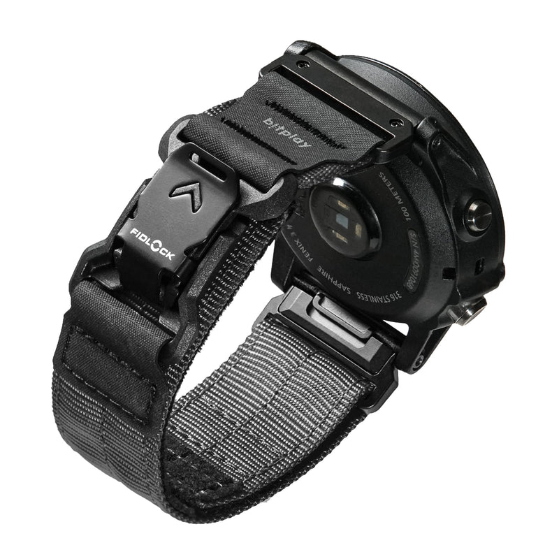 bitplay QuickFit Watch Band 22mm / 26mm – Magnetic Fidlock Buckle, Quick Releaase, Compatible with Garmin Forerunner, Fenix, Instinct, Quatix Series, Reinforced Nylon & Hypalon Strap Dark Black
