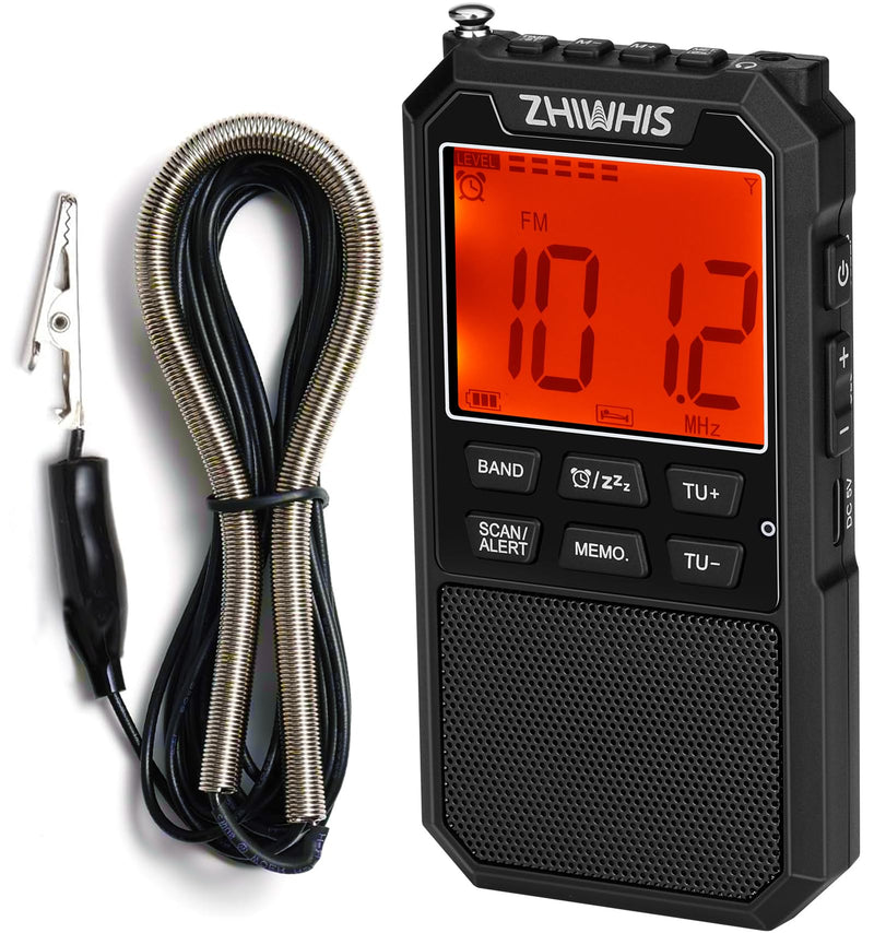 [AUSTRALIA] - ZHIWHIS Portable Radio, AM FM Stereo SW NOAA Weather VHF Receiver with Alerts, Rechargeable DSP Pocket Radios with 9.85Ft Wire Antenna, 900mAh/396Presets/Alarm Clock/Sleep Timer for Walking ZWS-878 