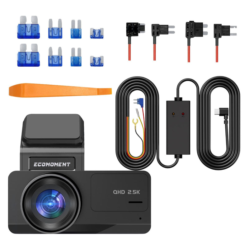Dash Cam Front and Rear with Hardwire Kit, 2.5K+1080P Dual Dash Camera for Cars, S70, 11.5ft,12V 24V to 5V Car Dashboard Cam Charger Power Cable with Low Voltage Protection,Include 4 Fuse Taps