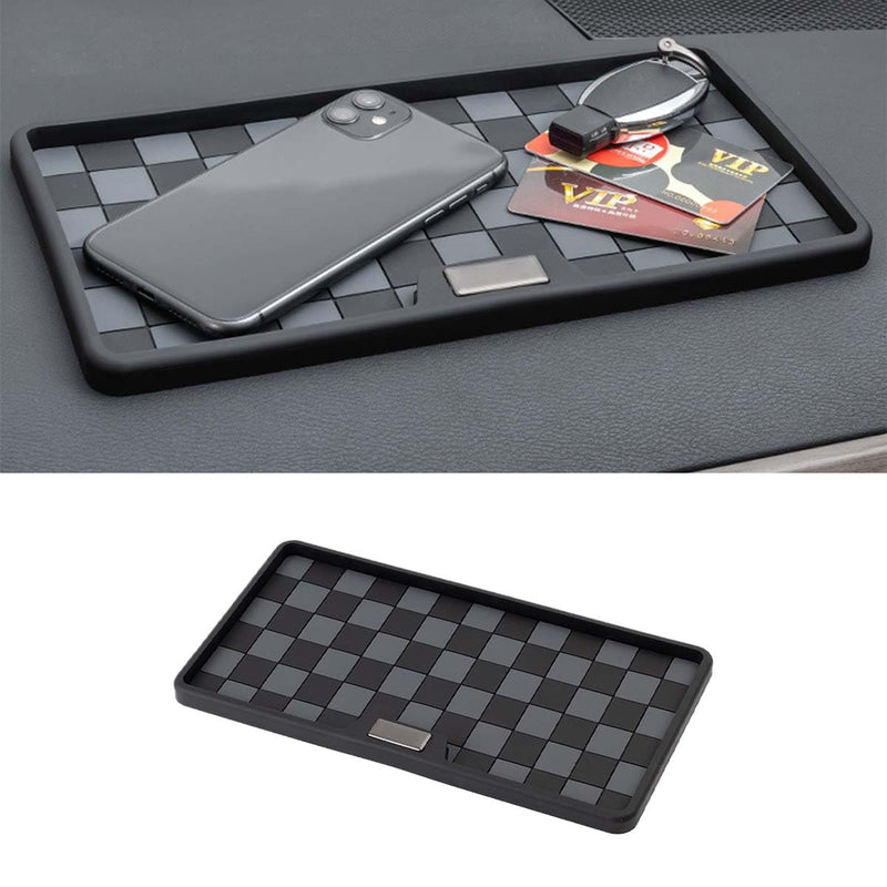 Car Dashboard Non Slip Mat, 11.06'' x 5.98'' Universal Grid Multi-Functional Sticky Adhesive Pad, Dash Sticky Gripping Mat for Cell Phones, Keys, Sunglasses, Electronic Devices, GPS (Black Gray) Black Gray