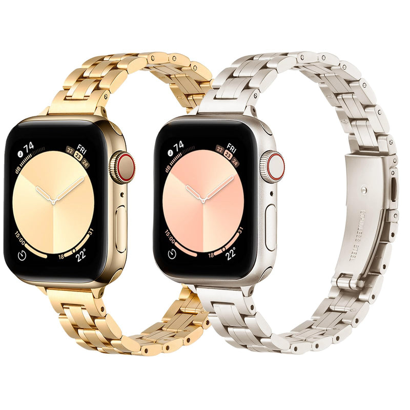 Bundle of the Gold and Starlight Metal Apple Watch Replacement Band