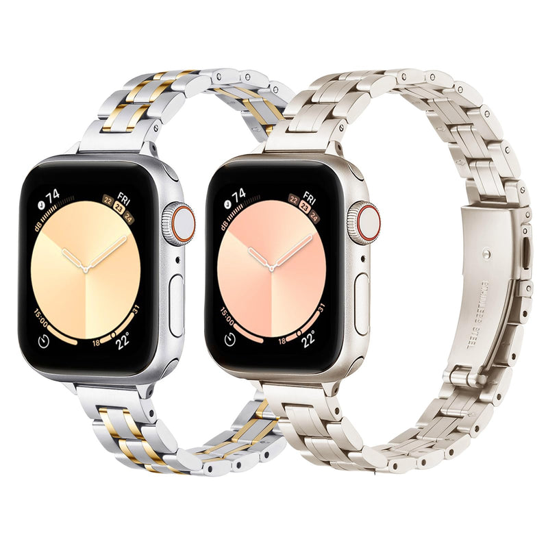 Bundle of the Starlight and Silver Gold Metal Apple Watch Replacement Band