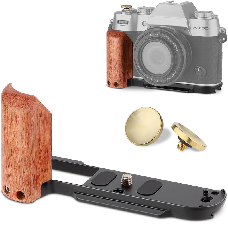 [AUSTRALIA] - LEFTFOTO X-T50 Retro Handgrip L-Shape Bracket Handle with Wooden Grip for Fujifilm X-T50 Camera,with Built-in Bottom Arca Quick Release Plate, with Shutter Button,Black 