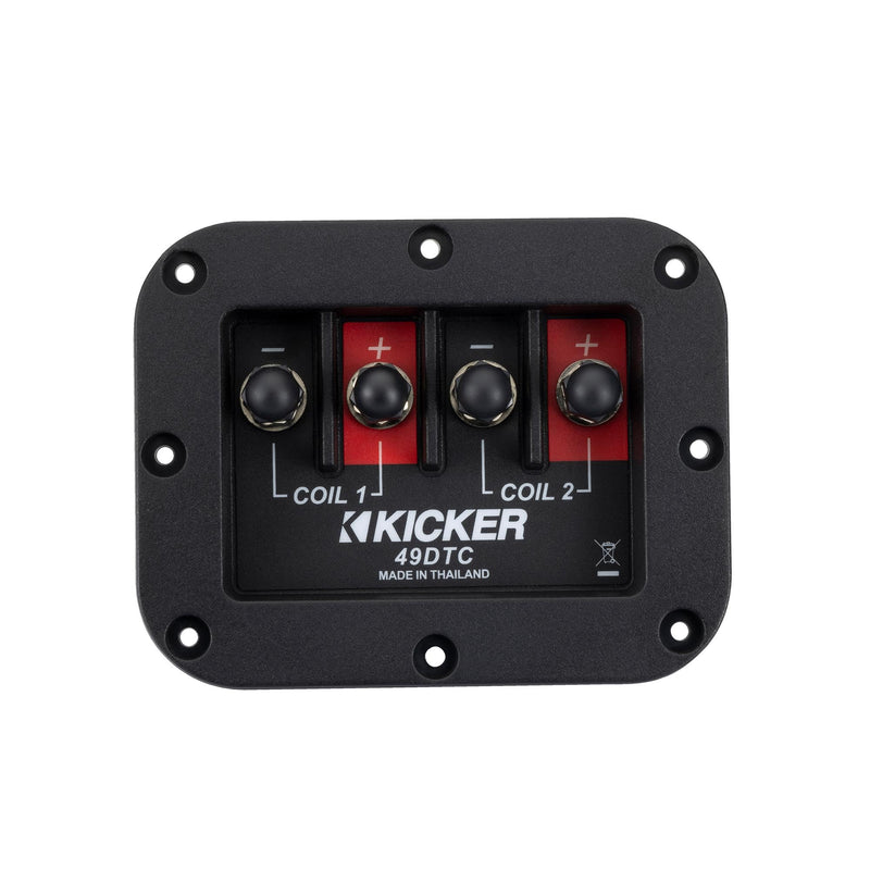 Kicker 49DTC Dual Terminal Cup | Twin connection points, flush-mount design, clean wire routing, made for custom bass box projects