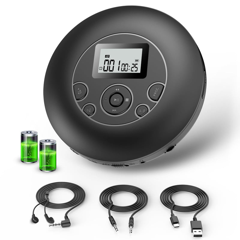 Desobry Portable CD Player with Rechargeable Battery Personal CD Players with Headphones LCD Display Anti-Skip Protection Playback Memory CD Player for Car Walkman CD Player Music Media Black